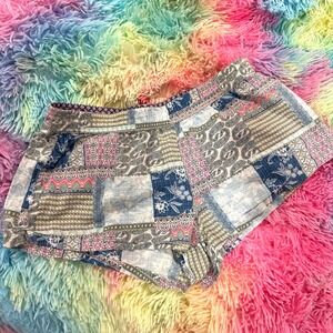 Patchwork Print Lounge Shorts - Pink & Blue